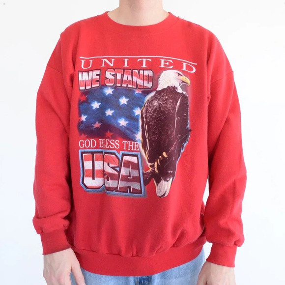 Vintage TNT by Trau Loevner Red United We Stand Eagle Patriotic Crewneck Sweater - Picture 1 of 13
